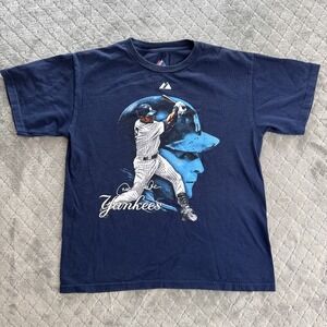 Majestic Derek Jeter Shirt Youth L Blue New York Yankees Little League